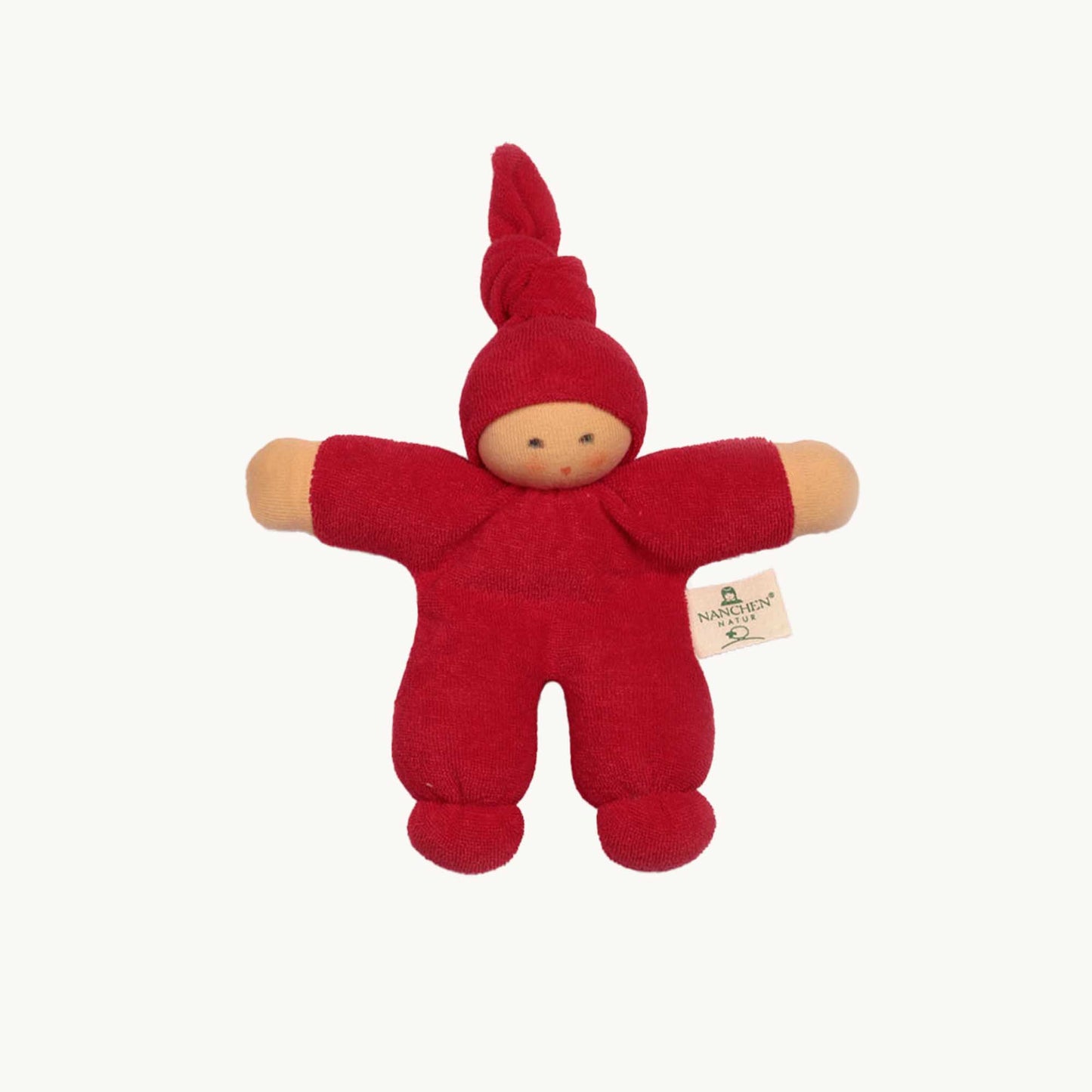 Håndlavet babydukke - Kirsebærød, 17 cm