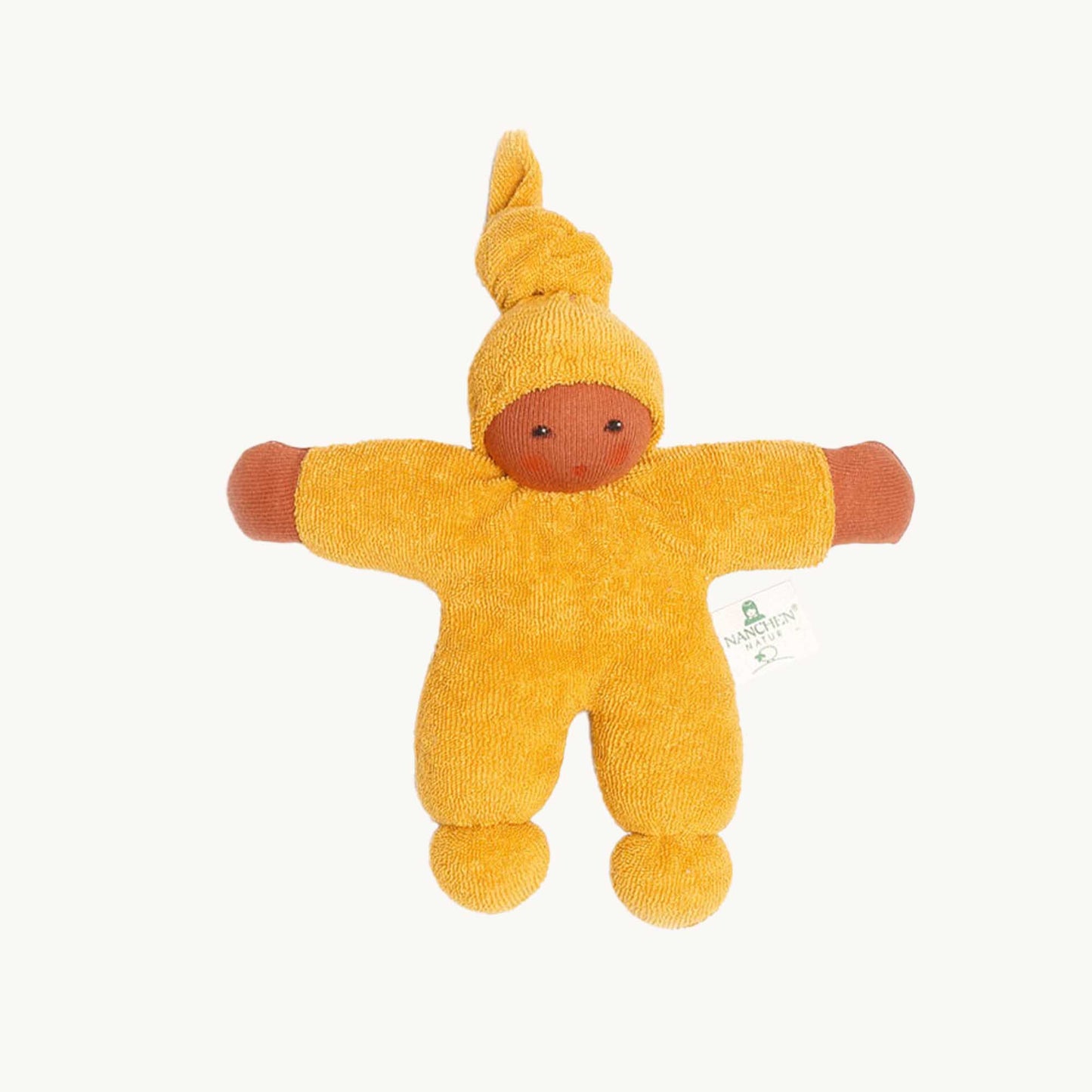 Håndlavet babydukke - Solgul, 17 cm