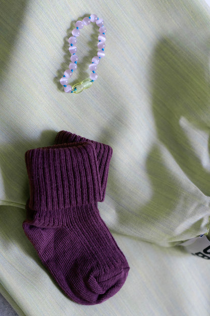 Rib strømper i bomuld - Grape Skin