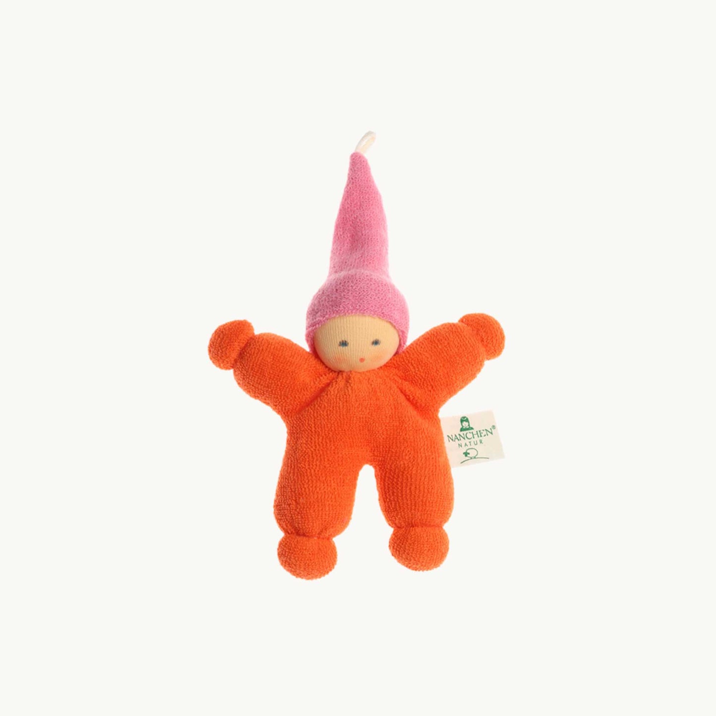 Håndlavet dukke rangle - Orange/Rosa, 11 cm