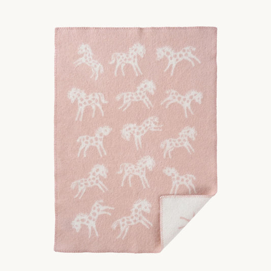 Klippan babyplaid i uld med ponyer i rosa farve